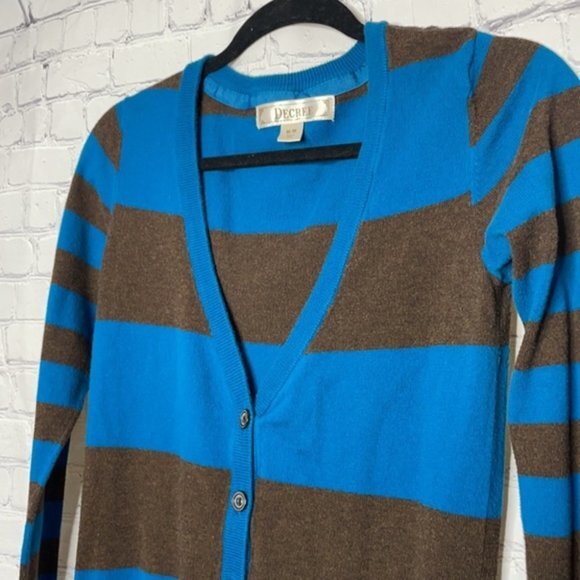 Decree Y2K Blue Brown Striped Button Front Lightweight Boyfriend Cardigan Size M - Picture 2 of 4